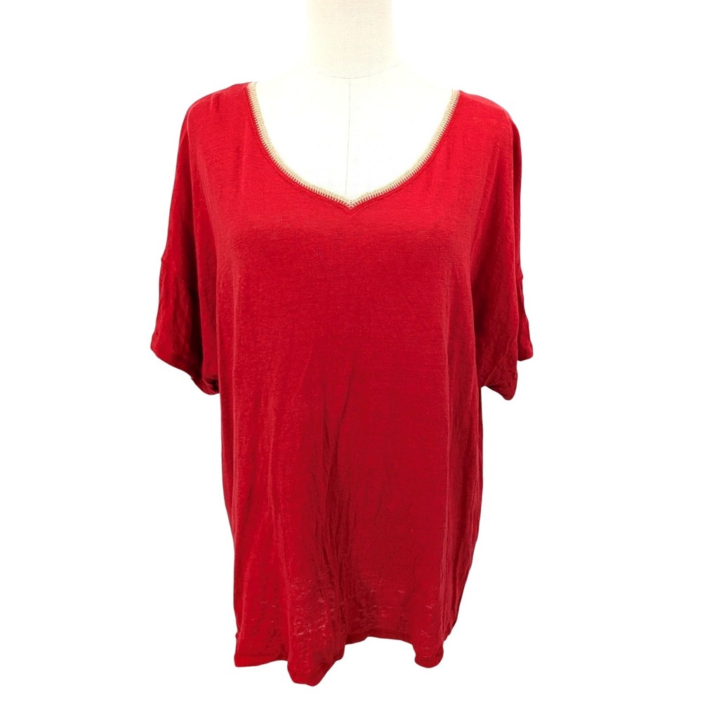 Chico's 100% Linen Red V Neck Tunic Top XL Size‎ 3